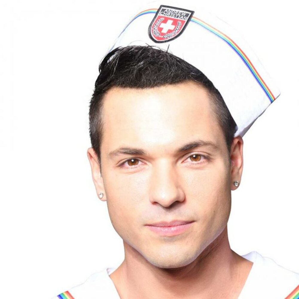 Andrew Christian PRIDE Themed Sailor Hat - White, Black, Red with PRIDE Colors